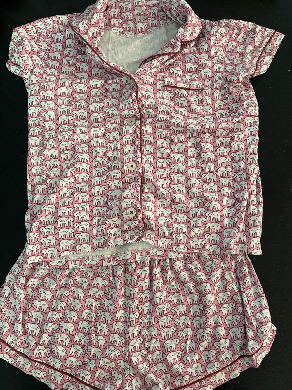 Roller Rabbit Pink and White Elephant Print Pajama Set
